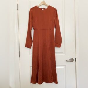 Wilfred Rust Orange Long-Sleeve Midi Dress Satin - Size 2